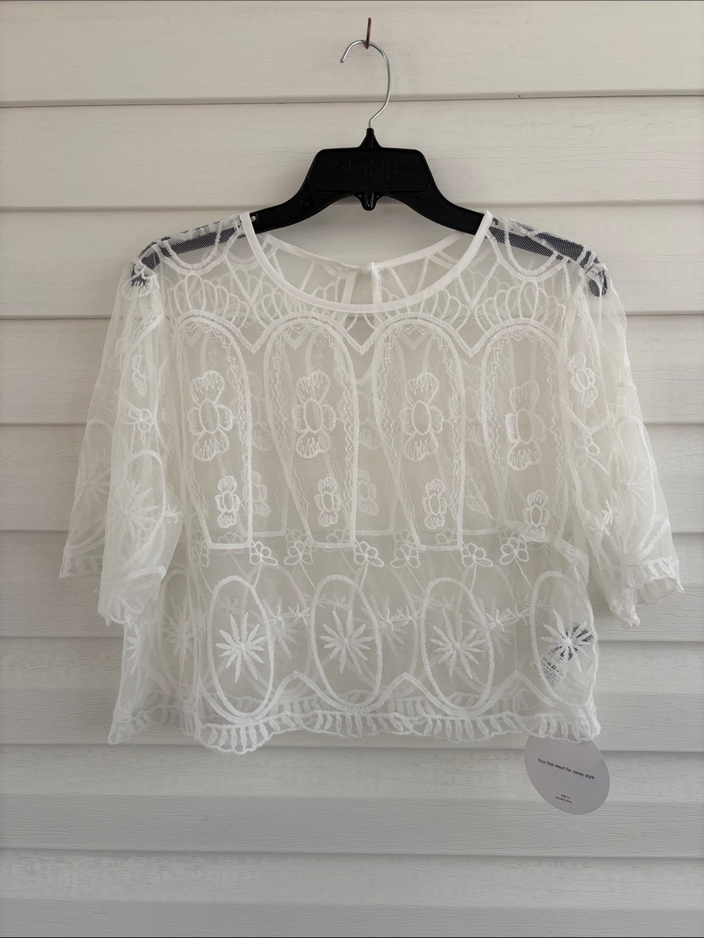 NWT White Sheer Lace Crochet Blouse | Boho Beach Cover Up | Festival Top